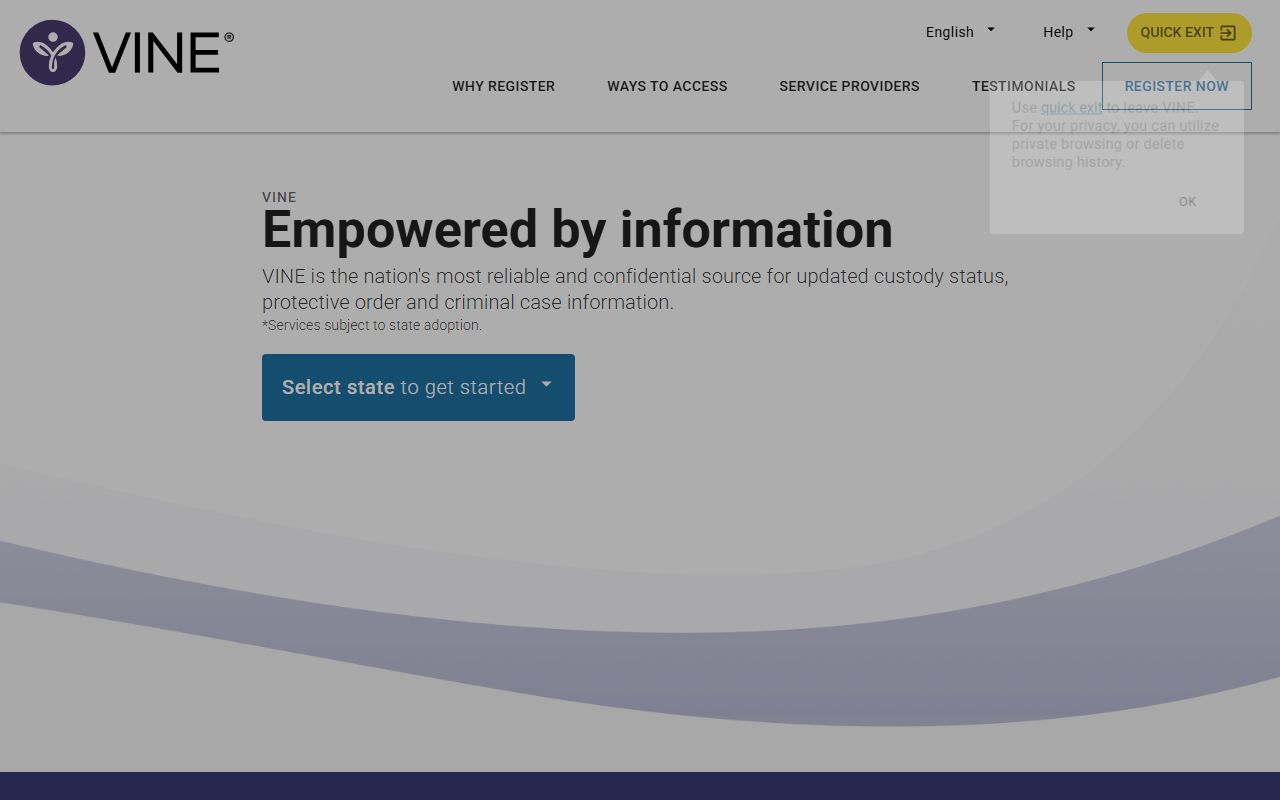 VINELink Texas custody status search interface linked from Hill County jail information
